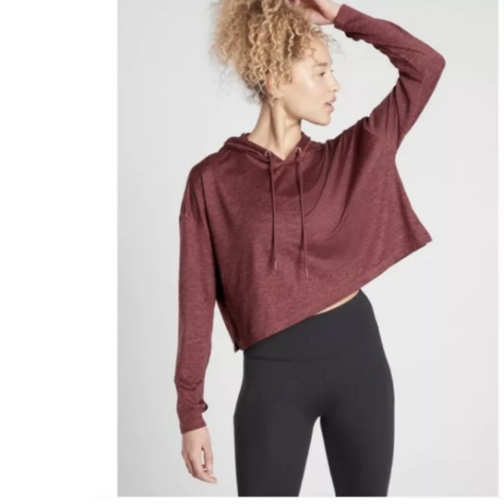 Athleta Uptempo Short Crop Hoodie Top Size XXS Super Soft Antique Burgundy - Picture 1 of 12